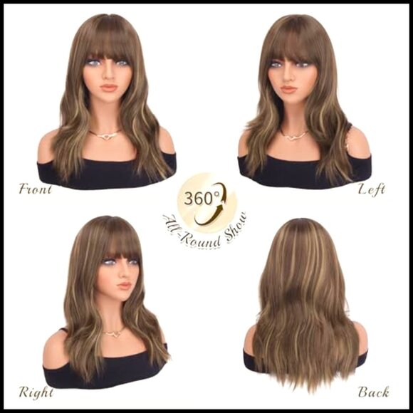 Synthetic Heat Resistant Wig with Bangs Wavy Medium Length Party Daily Wear main image 4